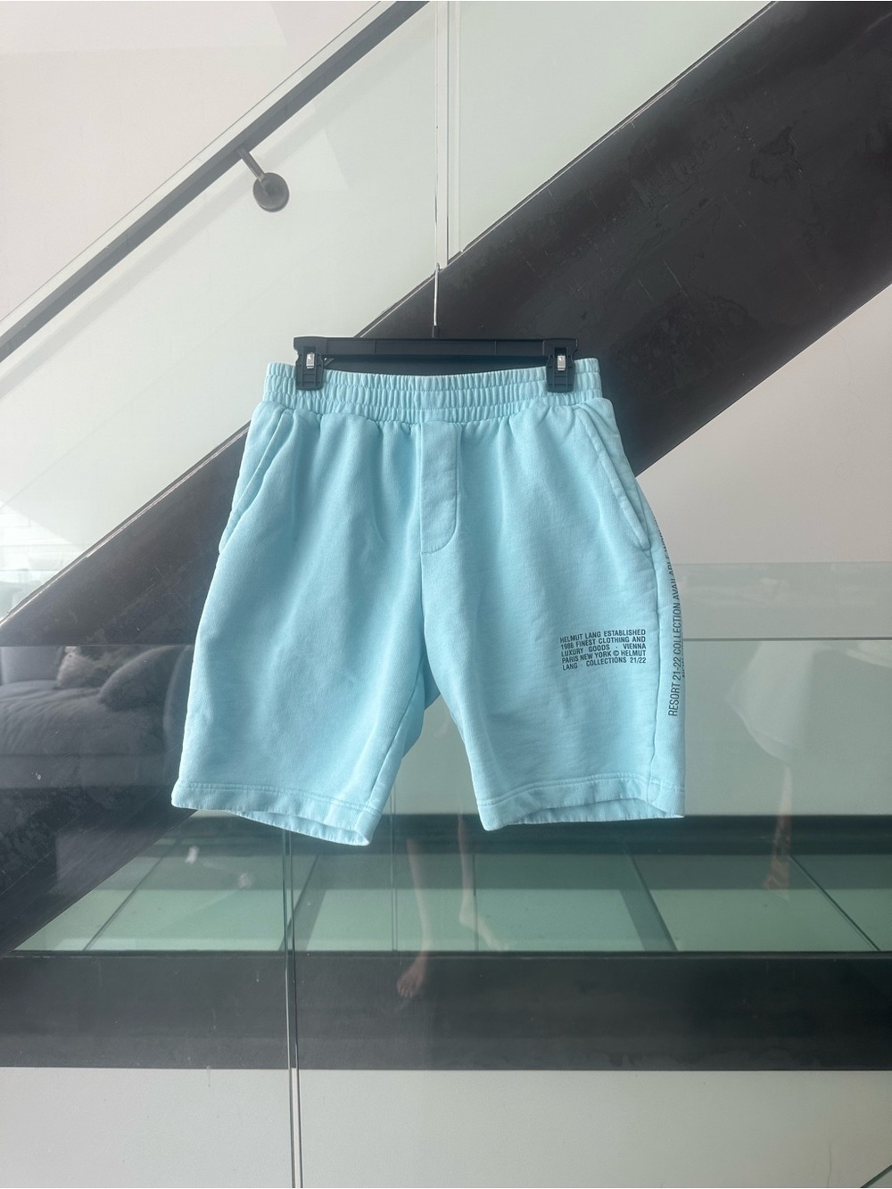 Helmut Lang Resort 21/22 Logo Sweat Shorts – Light Blue